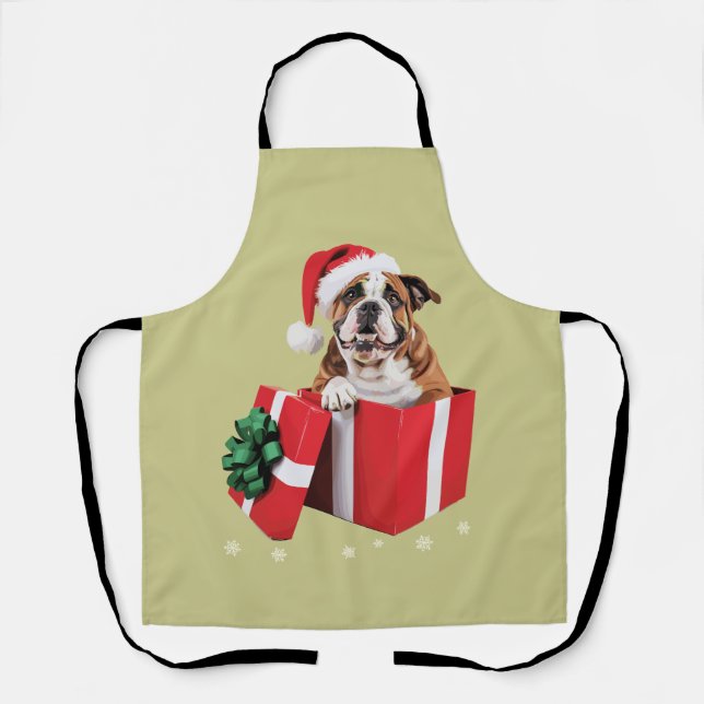 Delantal Luces de Navidad de árbol de perro de Bulldog ingl (Anverso)
