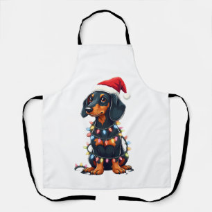 Delantal Luces de Navidad de Dachshund Sombrero de Santa Am