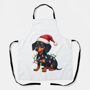 Delantal Luces de Navidad de Dachshund Sombrero de Santa Na
