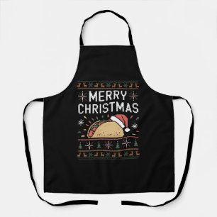 Delantal Luces de suéter feas de Navidad Santa Taco Navidad