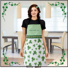 Delantal Lucky Charms Shamrock Apron Green White Gold