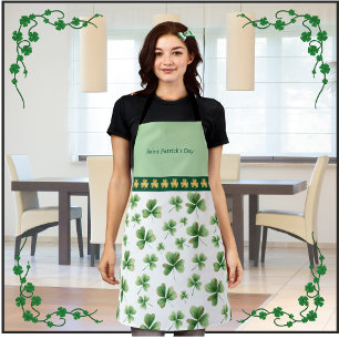 Delantal Lucky Charms Shamrock Apron Green White Gold