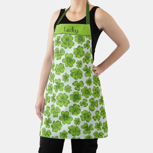 Delantal Lucky Green Shamrock Clovers Design (in situ)