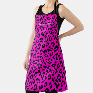Delantal Lugares de leopardo rosa caliente y negro personal