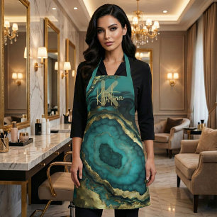 Delantal Lujo Glam Chic Turquesa & Oro Geoda de Ágata