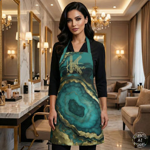 Delantal Lujo Glam Chic Turquesa & Oro Geoda de Ágata