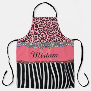 Delantal Lujo Glitter Rosa Impreso Leopardo Femenino Elegan