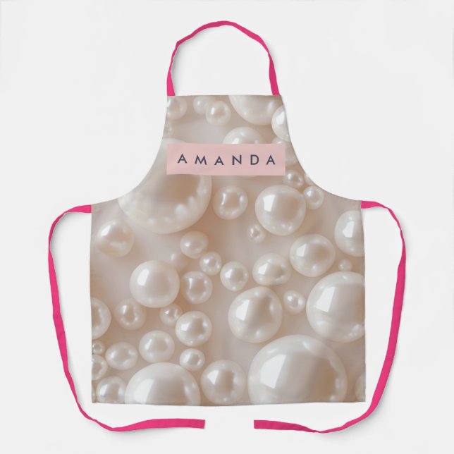Delantal Lujo Personalizado Elegante Perla Blanco Suave (Anverso)