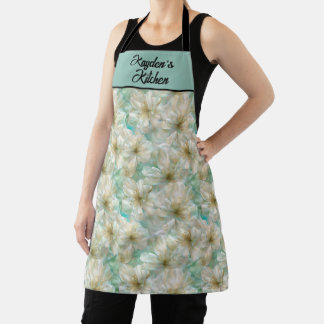 Delantal Lujosa Cocina Floral Perla Verde Impresionante