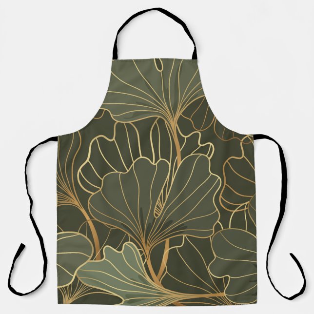 Delantal Lujoso Ginkgo Gold Line Art (Anverso)