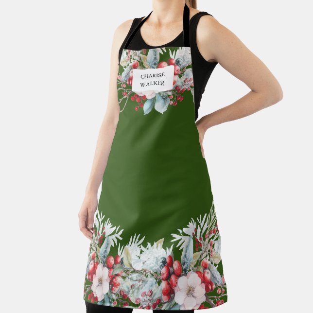 Delantal Lujoso invierno Berries Holiday Monograma Apron (in situ)