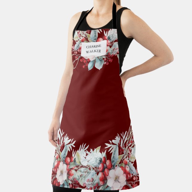 Delantal Lujoso invierno Berries Holiday Monograma Apron (in situ)