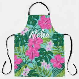 Delantal Luna Hibiscus Garden Hawaiian - Rosa y Turq
