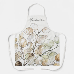 Delantal Lunaria Botánico Floral Acuarela Boho Personalizad