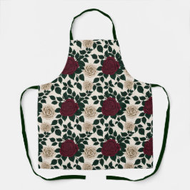 Delantal Lush Red And Burgundy Roses With Dark Green Leaves