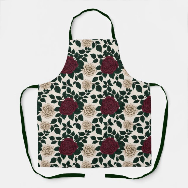 Delantal Lush Red And Burgundy Roses With Dark Green Leaves (Anverso)