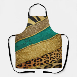 Delantal Luxury Emerald & Gold Safari Leopard Zebra Glitter