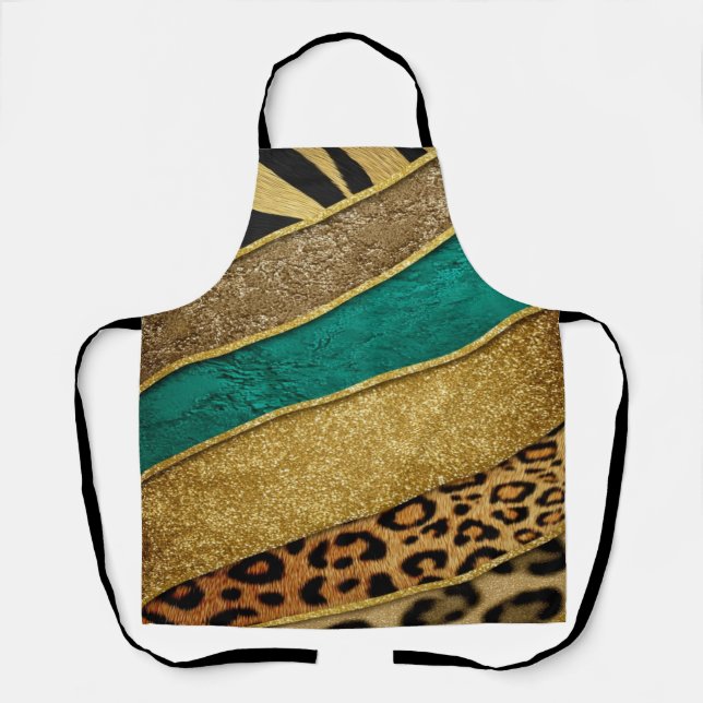 Delantal Luxury Emerald & Gold Safari Leopard Zebra Glitter (Anverso)
