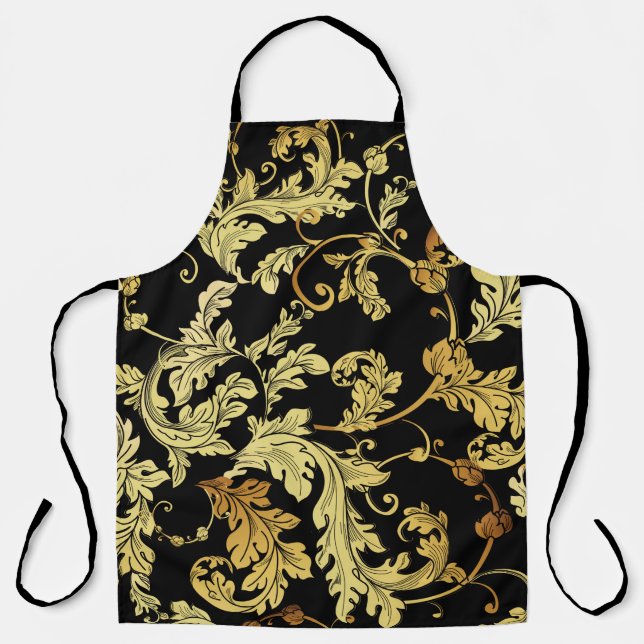 Delantal Luxury golden seamless pattern. Floral backgroundp (Anverso)