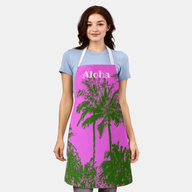 Delantal Macena Beach Hawaiian Sketchy Palms - Fuchsia (Gastado)