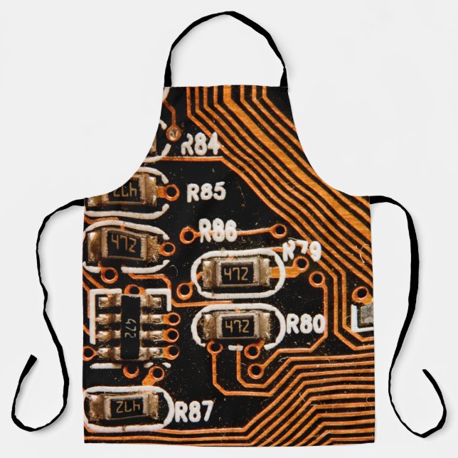 Delantal macro shot of circuitboard,cables,capacitors,card, (Anverso)