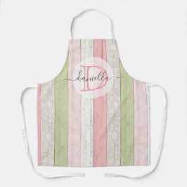 Delantal Madera floral Rústica Verde y Rosa Personalizada