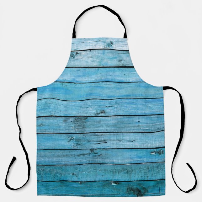Delantal Madera natural azul, fondo texturado. (Anverso)