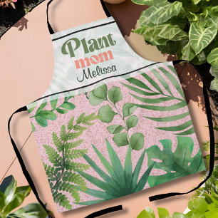 Delantal Madre Planta Hojas Acuarela Verde Rosa Moderna