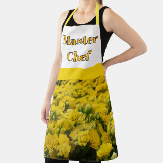 Delantal Maestro Chef Fondo Floral Amarillo Flor Brillante