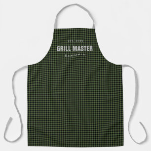 Delantal Maestro de grill gingham verde personalizado