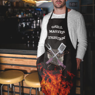 Delantal Maestro de la parrilla llama nombre monograma parr
