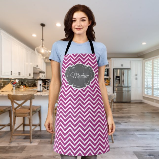 Delantal Magenta Chevron Personalizado Apron (Magenta Chevron Personalized Apron)