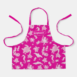 Delantal Magenta Pasillo Pink Sealife Patrón Niños Apron