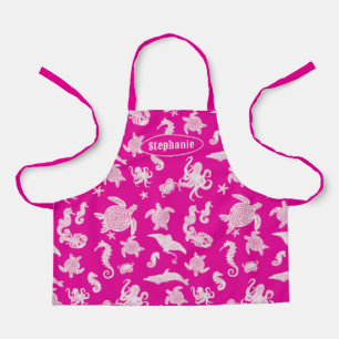 Delantal Magenta Pasillo Pink Sealife Patrón Niños Apron
