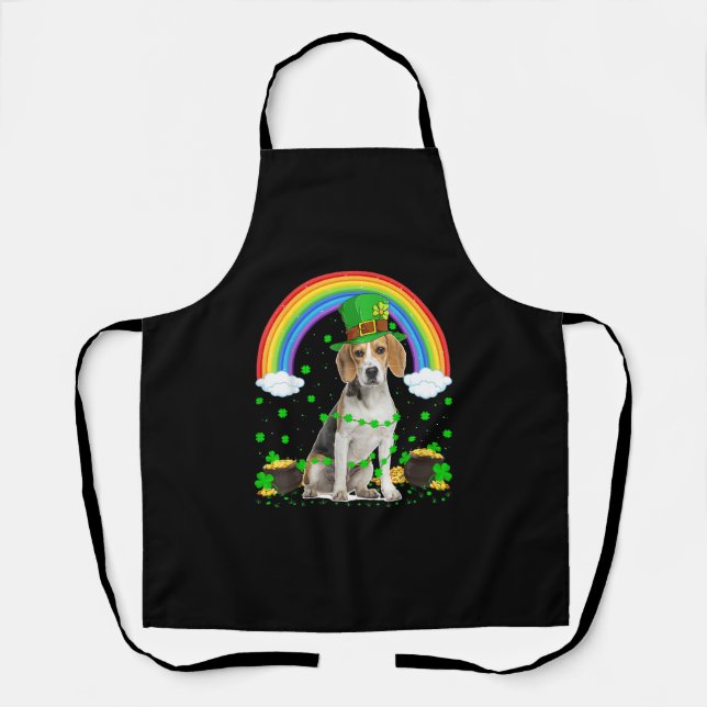 Delantal Magical arcoiris Leprechaun Beagle Dog St. Patrick (Anverso)
