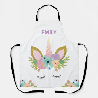 Delantal Magical Unicornio purpurina de nombre personalizad