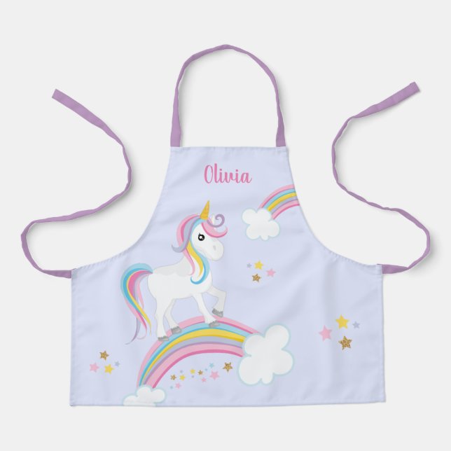 Delantal Magnífico arcoiris Unicornio Púrpura Personalizado (Anverso)
