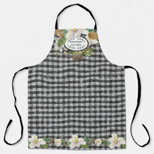 Delantal Magnolia Granja Floral Nombre de Cocina Blanca Neg