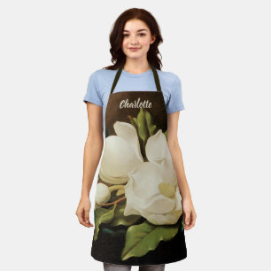 Delantal Magnolias Gigantes sobre un Paño de Terciopelo Azu