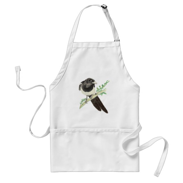 Delantal Magpie, acuarela Colección de aves, naturaleza (Frente)