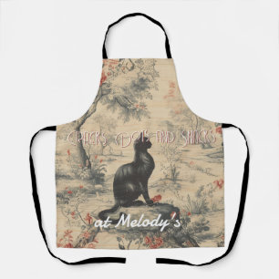 Delantal Mahjong personalizado de toile de gato negro vinta