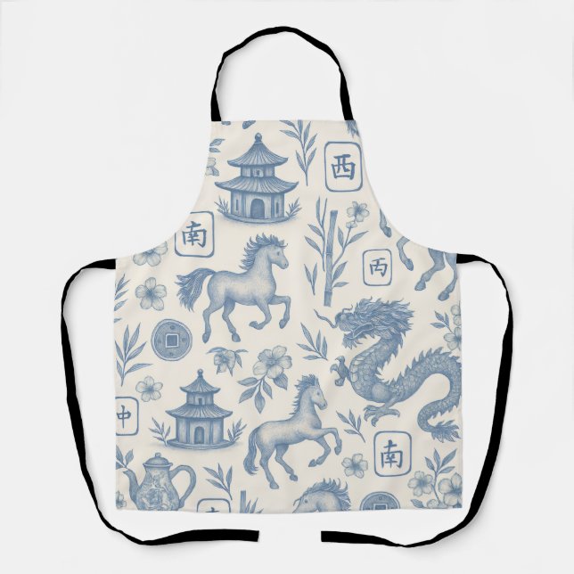 Delantal Mahjong Toile - Año del Caballo (Anverso)