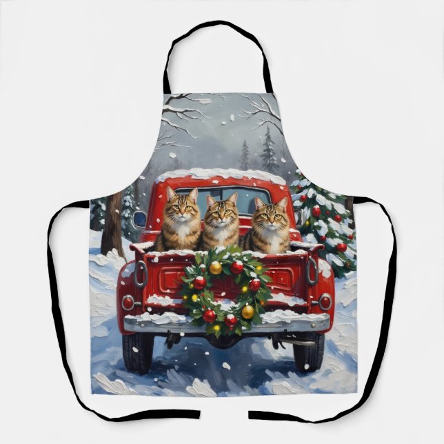 Delantal Maine Coon Christmas Red Truck Holiday (Anverso)