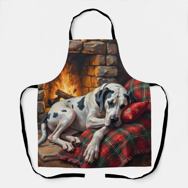 Delantal Majestic Great Dane Asleep by Fireplace Cozy (Anverso)