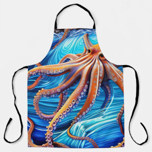 Delantal Majestuoso Octopus Blue Ocean Wave Expressionismo