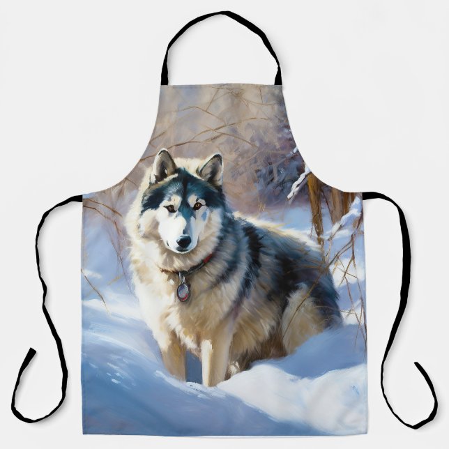 Delantal Malamute Aaskan Deja que nieve Navidad (Anverso)