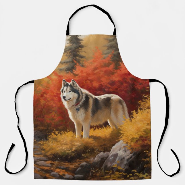 Delantal Malamute de Alaska en hojas de otoño se inspira (Anverso)