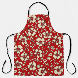 Delantal Malia Hibiscus Hawaiian Red and Cream