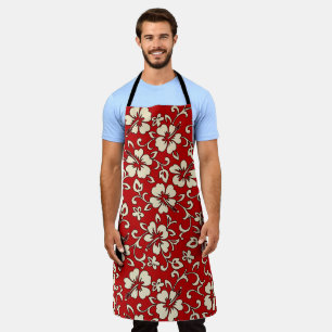 Delantal Malia Hibiscus Hawaiian Red and Cream