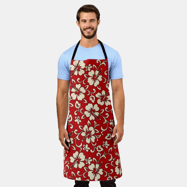 Delantal Malia Hibiscus Hawaiian Red and Cream (Gastado)